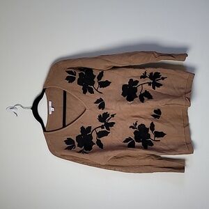 Chico’s Floral Embroidered Sweater - Camel - Chico’s Size 1